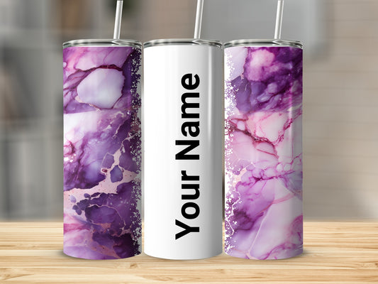 Custom Purple Marble Pattern Tumbler With Straw Option