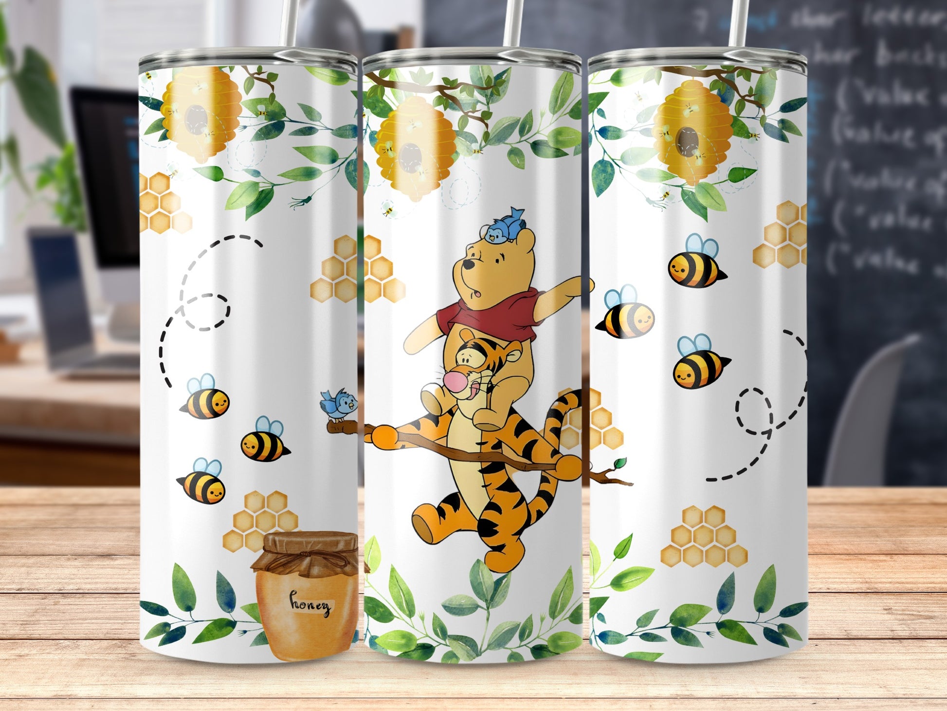 Winnie the Pooh and Tigger Floral Honey Bee Tumbler
