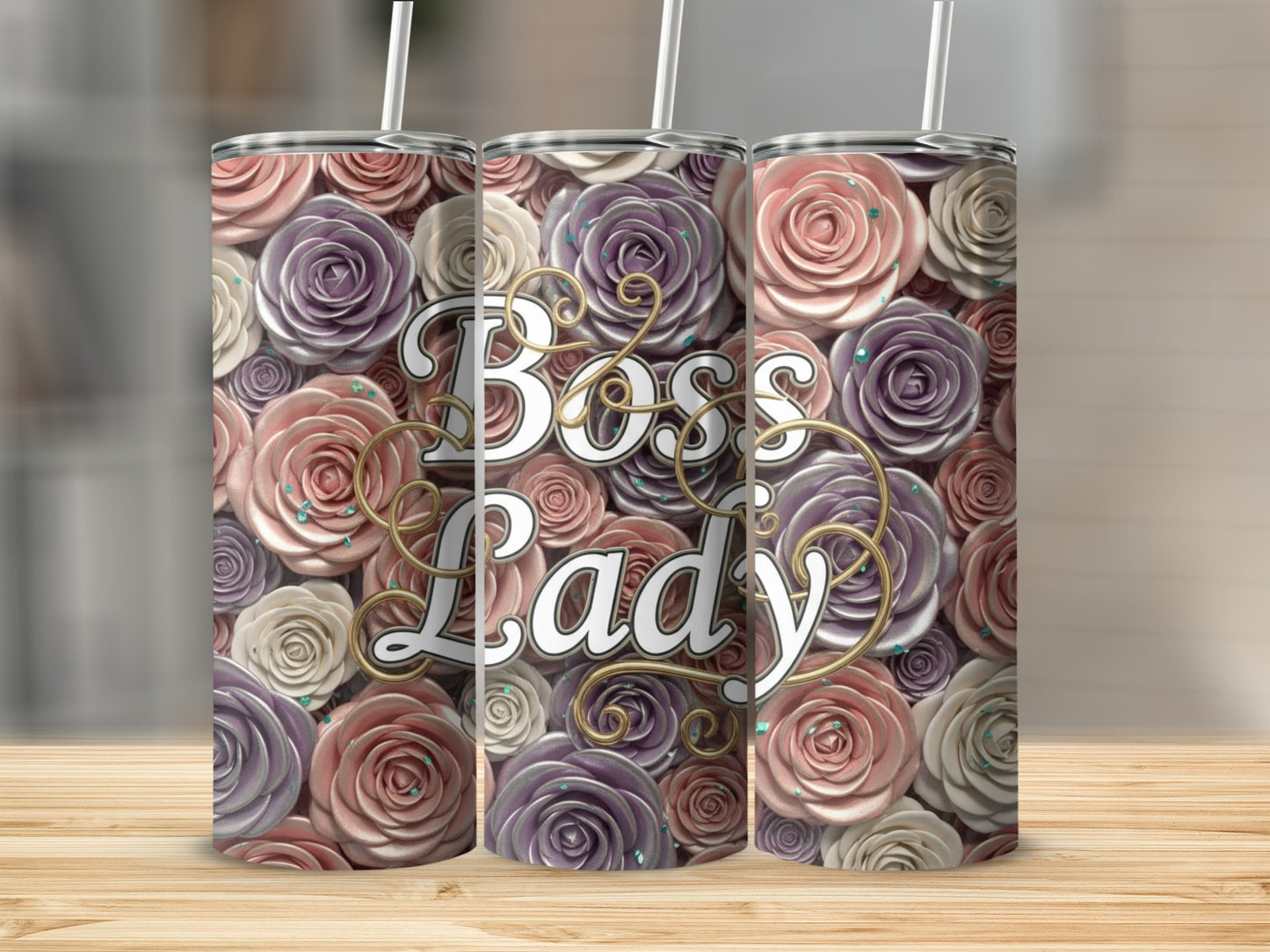 Boss Lady Floral Design Tall Tumbler with Straw