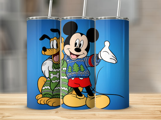 Mickey and Pluto Festive Design Tumbler for Holiday Cheer
