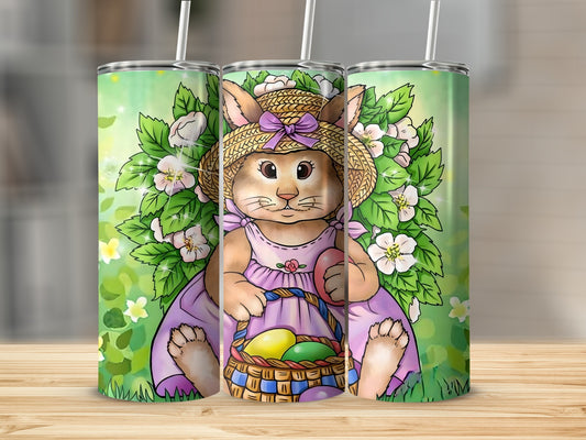 Cute Bunny with Easter Eggs and Flowers Tumbler Cup