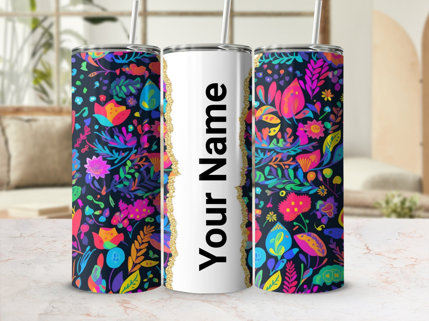 Personalized Colorful Floral Tumbler with Your Name Design