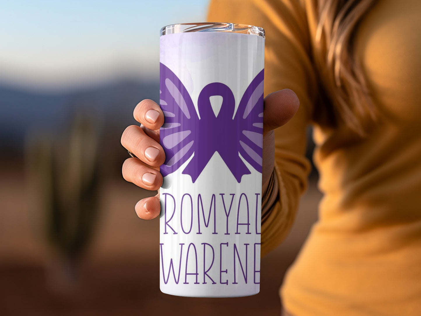 Purple Ribbon Angel Design Tumbler Inspirational Gift