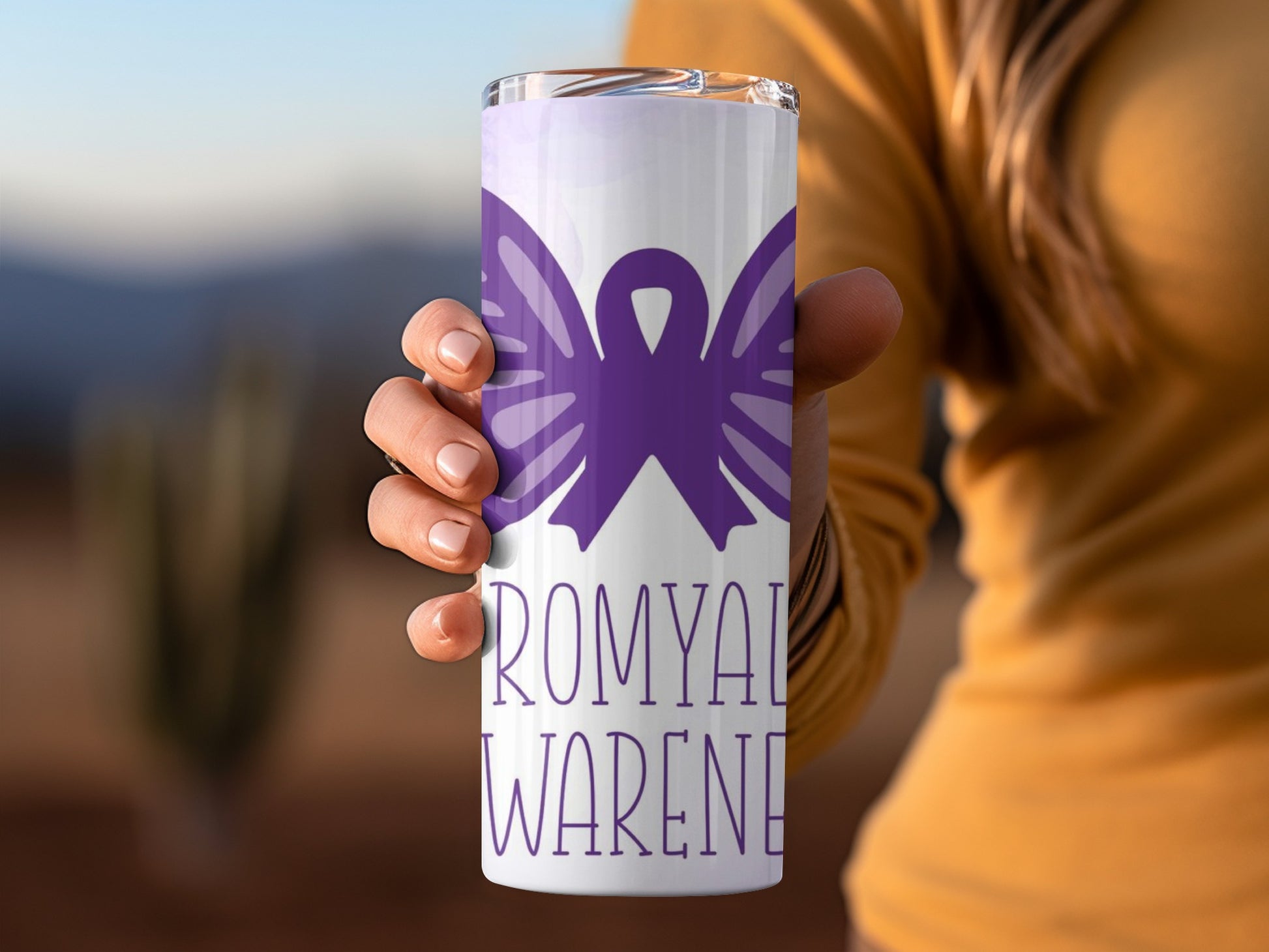 Purple Ribbon Angel Design Tumbler Inspirational Gift