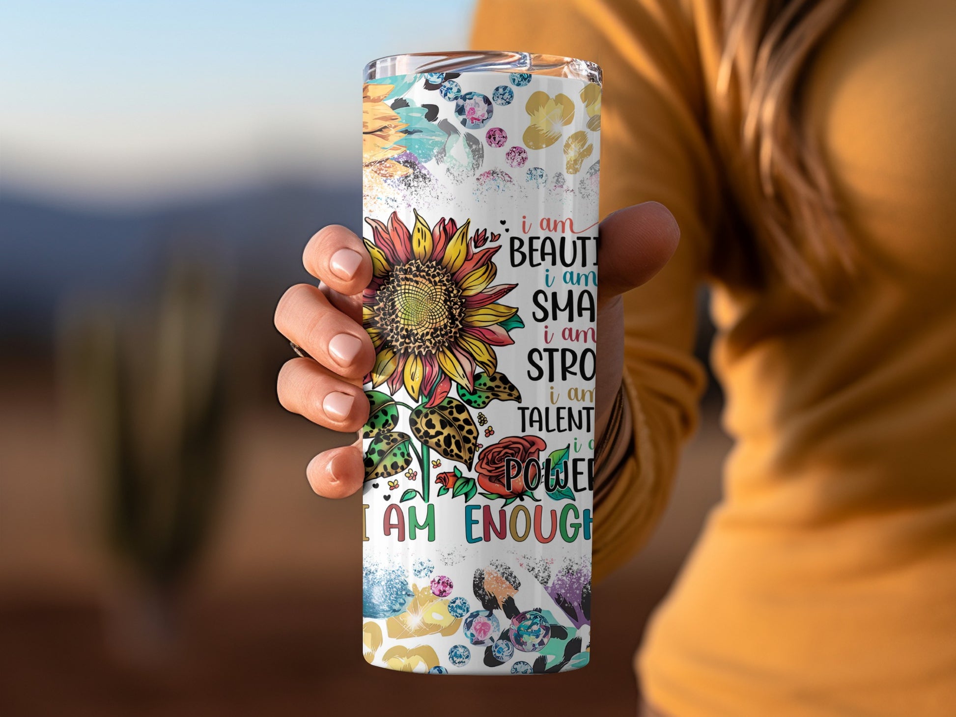 Colorful Affirmation Floral Design Insulated Tumbler