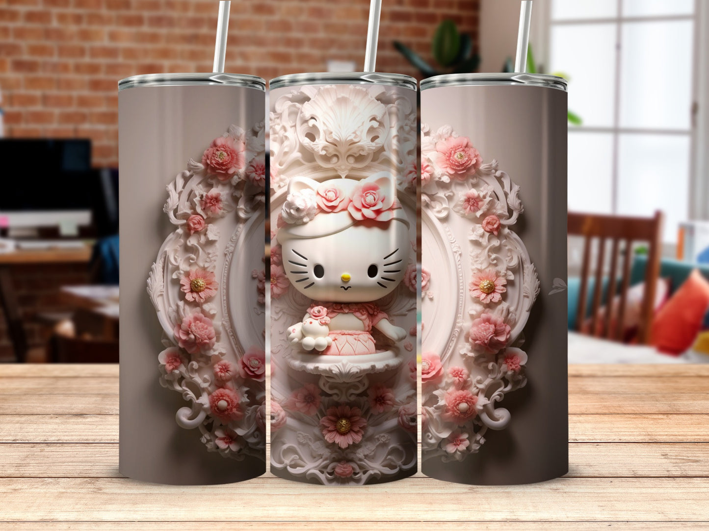 Elegant Ornate Hello Kitty Design Tumbler Cup