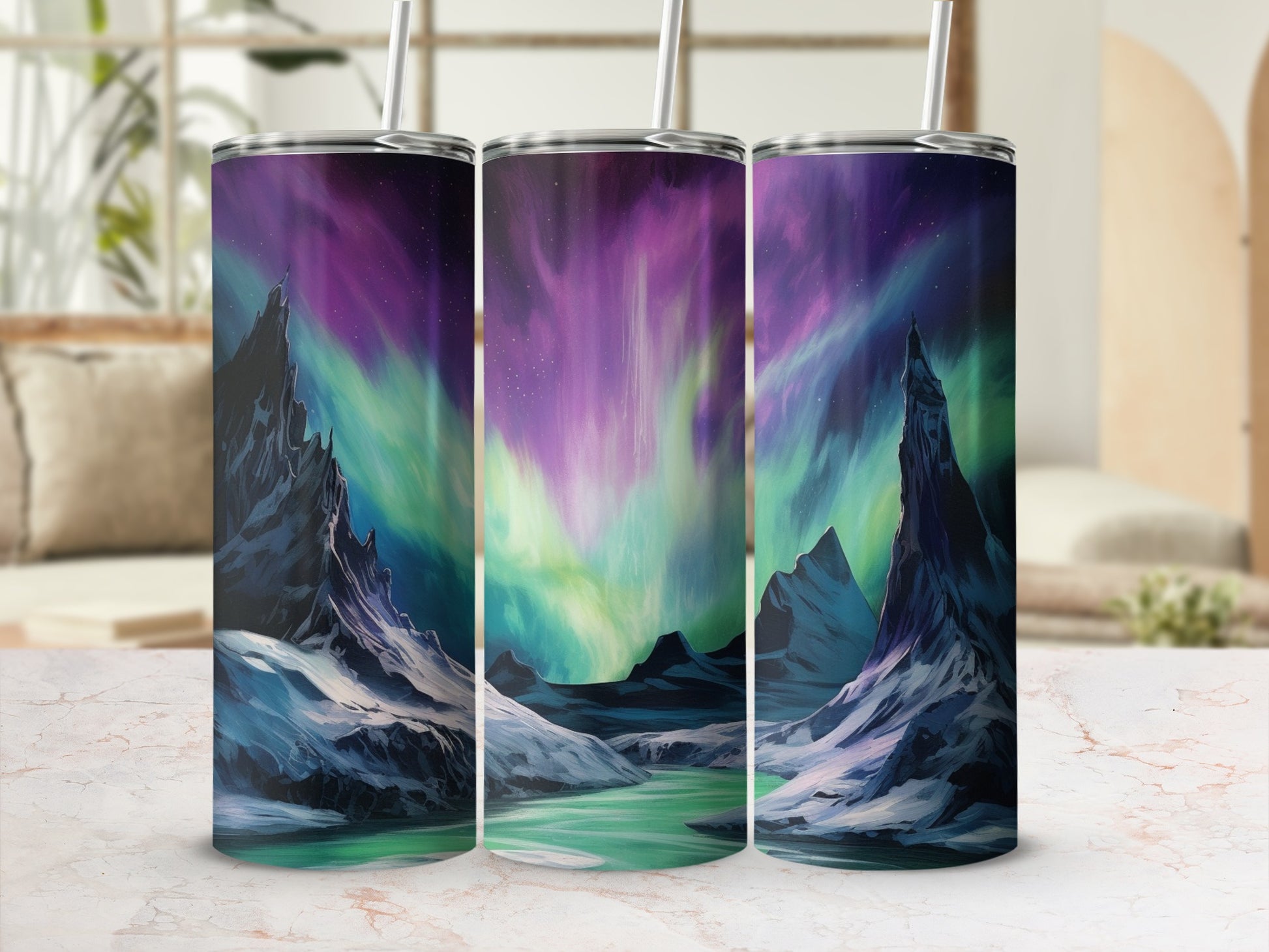 Stunning Aurora Borealis Mountain Scene Tumbler