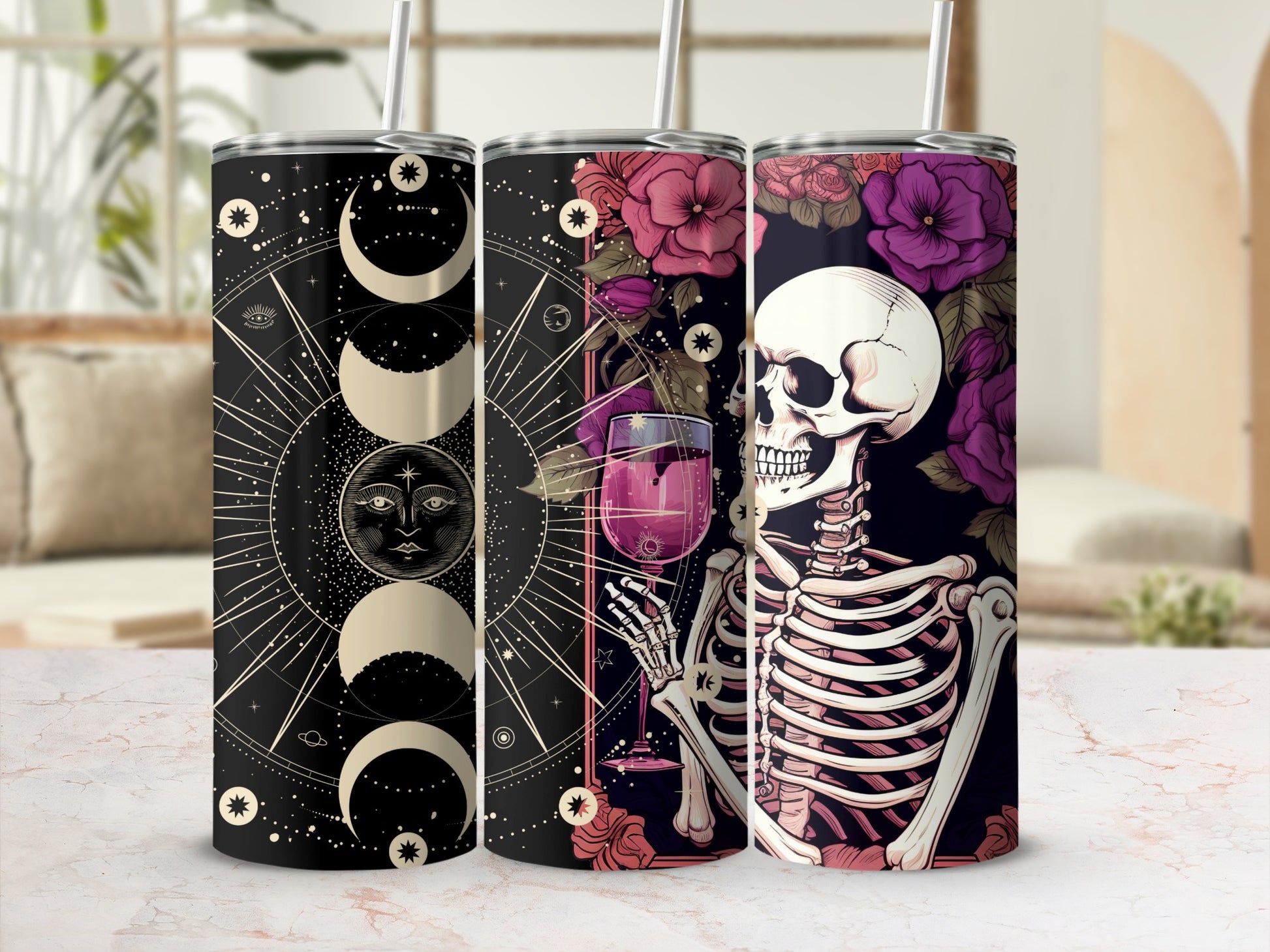Gothic Skeleton and Moon Phases Insulated Tumbler