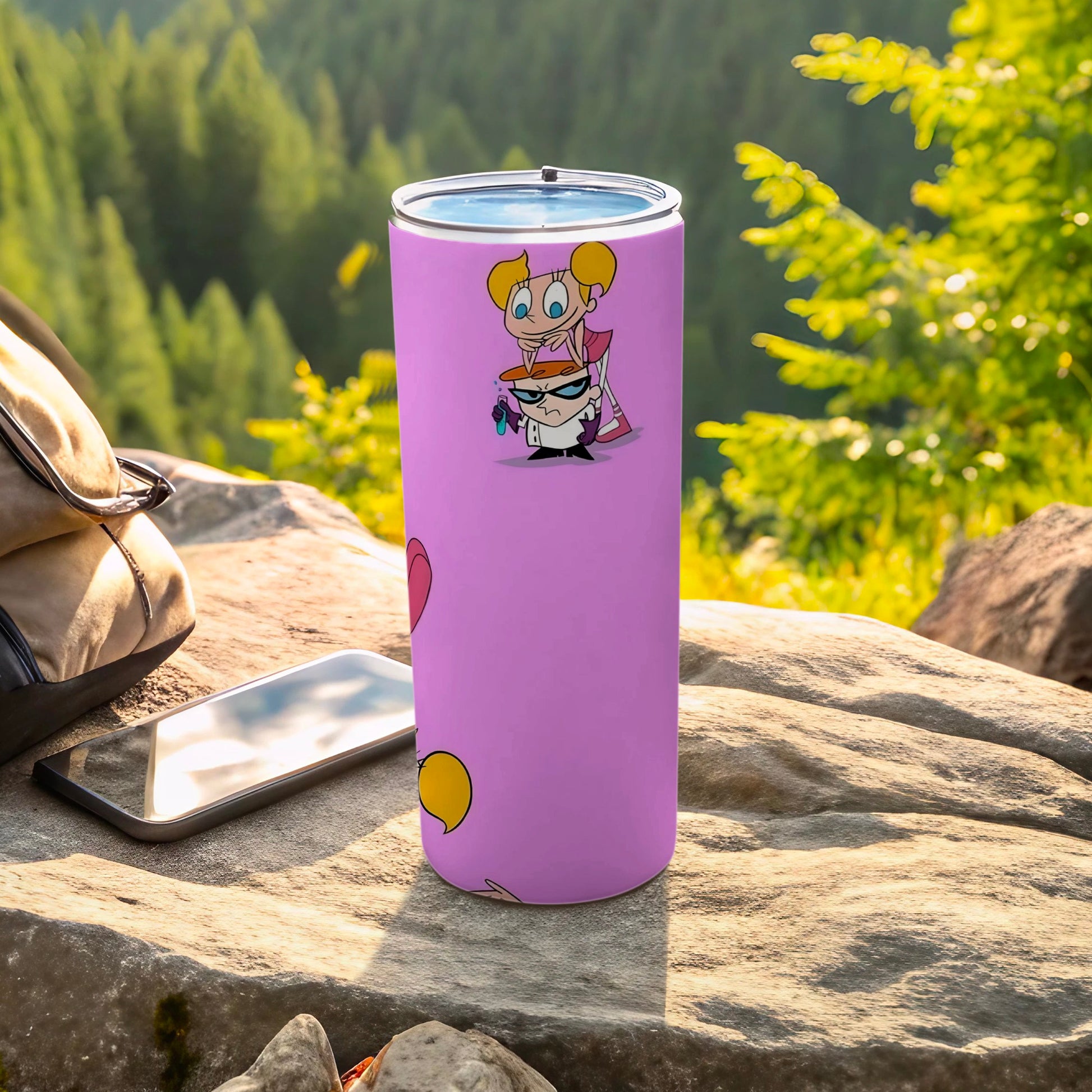 Cute Cartoon Characters Pink Background Tumbler