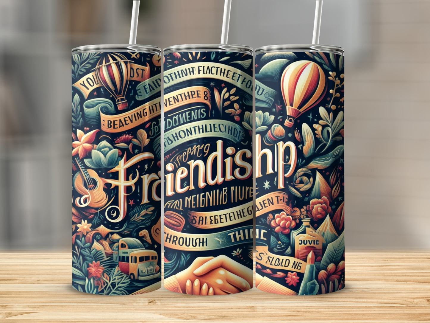 Friendship Themed Travel Tumbler with Floral Artwork