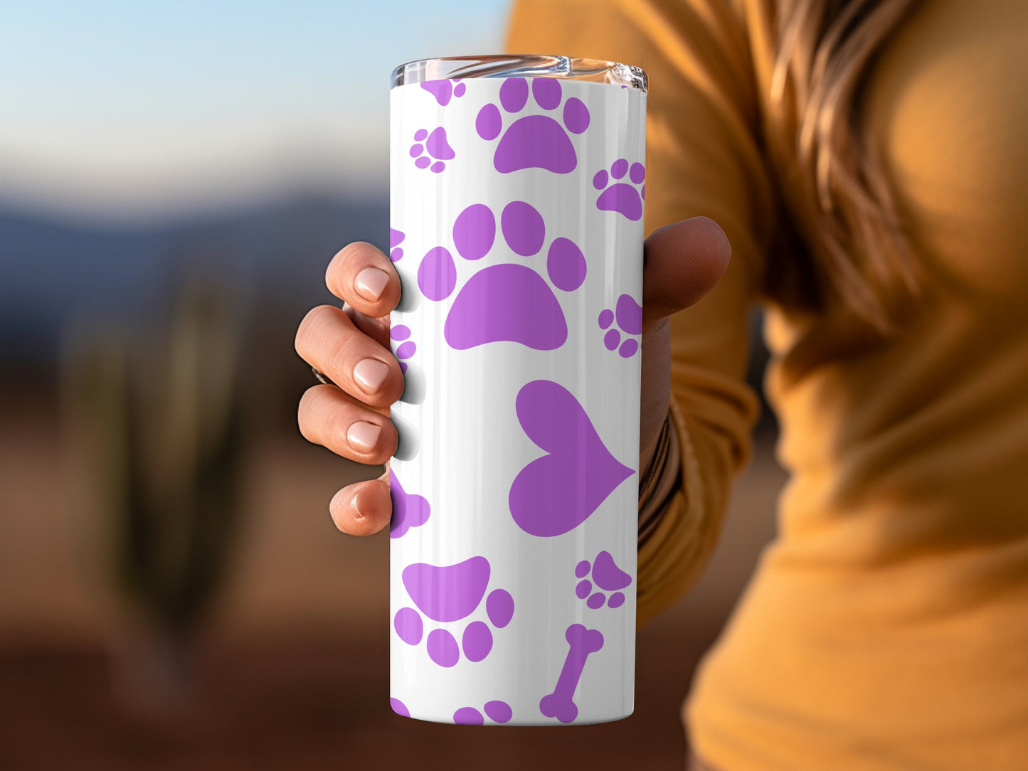 Purple Paw Print Heart Design Stainless Steel Tumbler