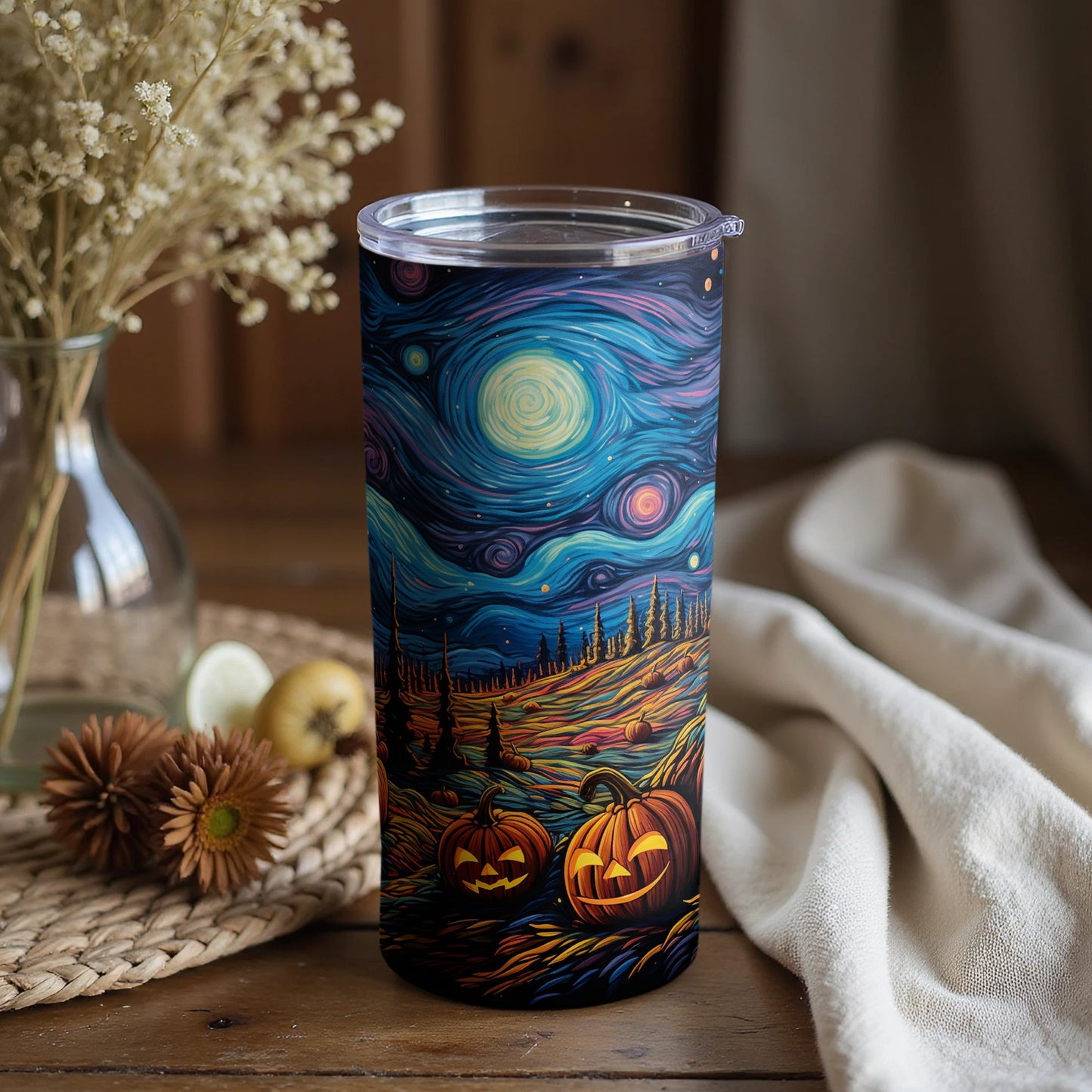 Starry Night Halloween Pumpkin Insulated Tumbler