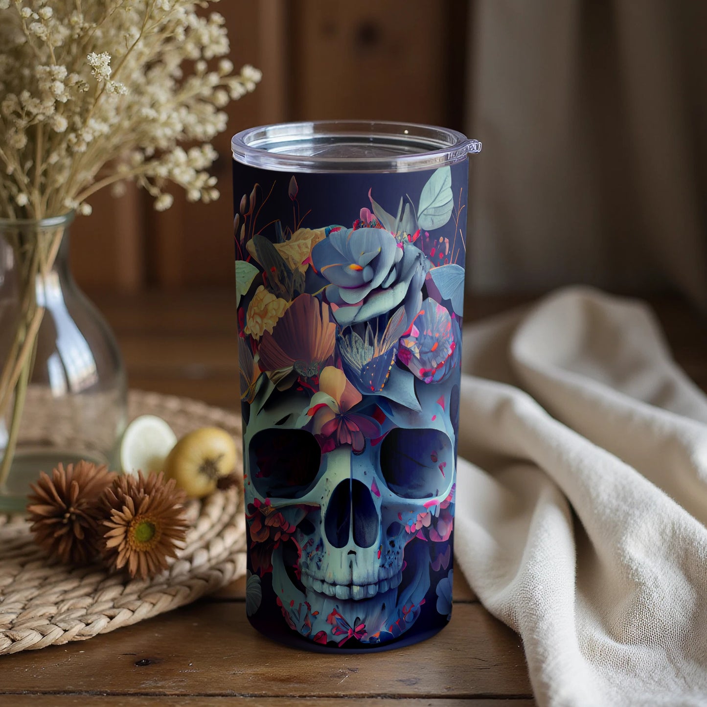 Floral Skull Tumbler Unique and Stylish Beverage Holder