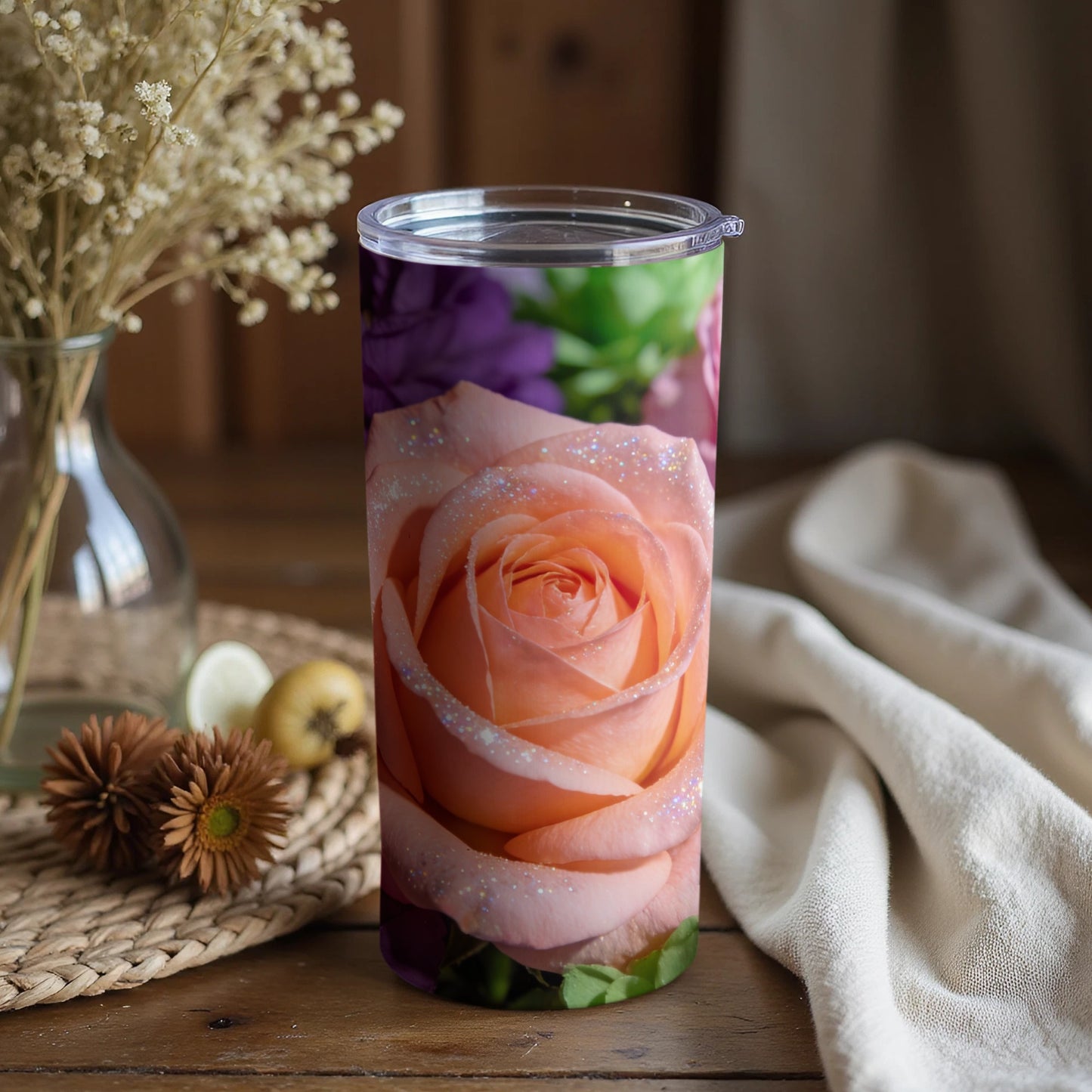 Beautiful Pastel Rose Print Floral Drink Tumbler