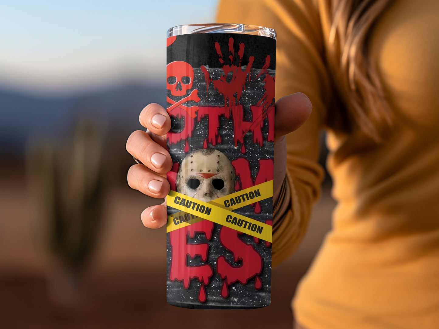 Halloween Skull and Caution Tape Tumbler Cup