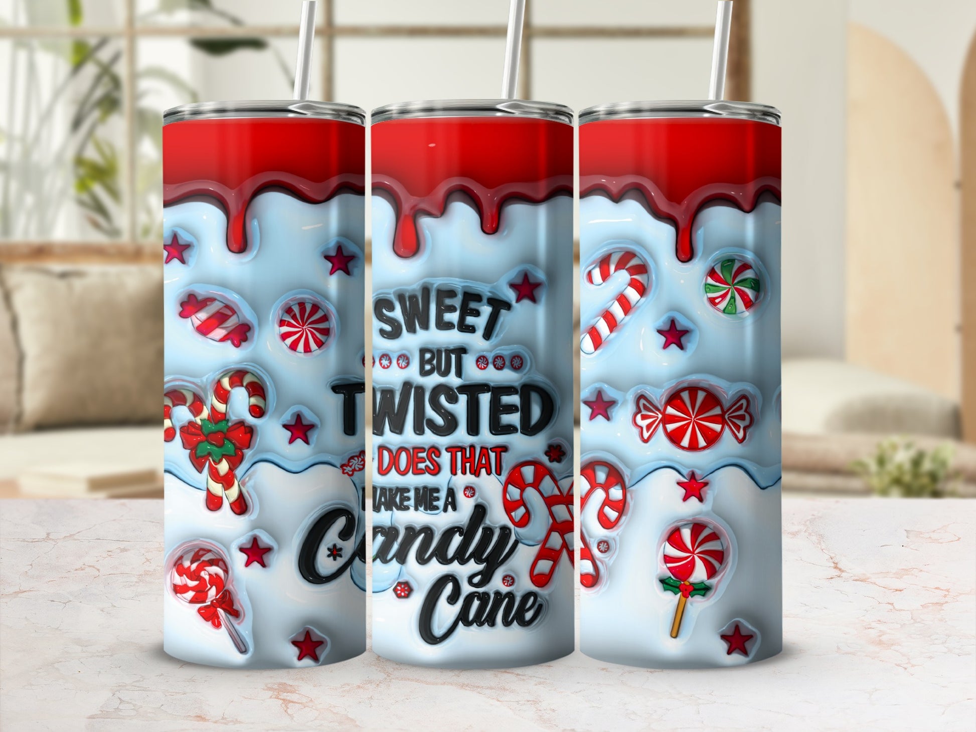 Sweet But Twisted Candy Cane Design Tumbler Cup