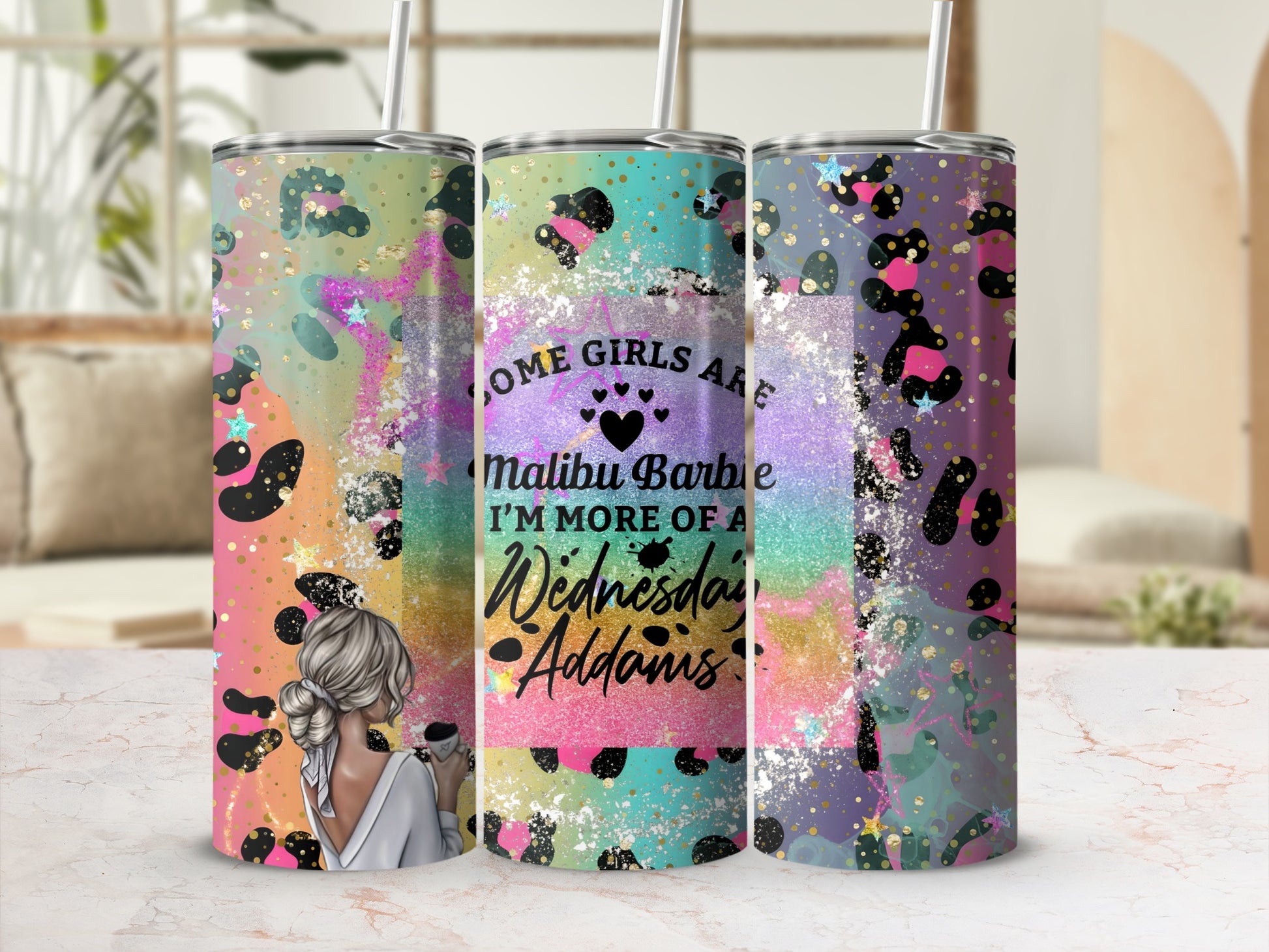 Malibu Barbie Wednesday Addams Drink Tumbler