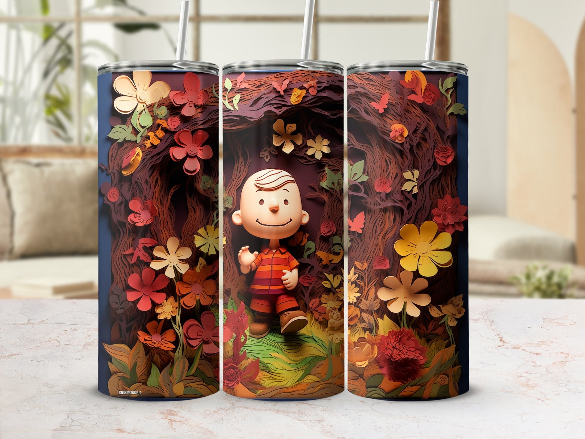 Colorful Cartoon Character in Floral Forest Tumbler