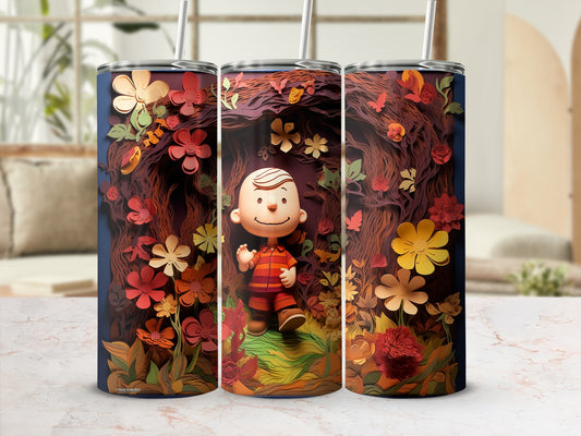 Colorful Cartoon Character in Floral Forest Tumbler