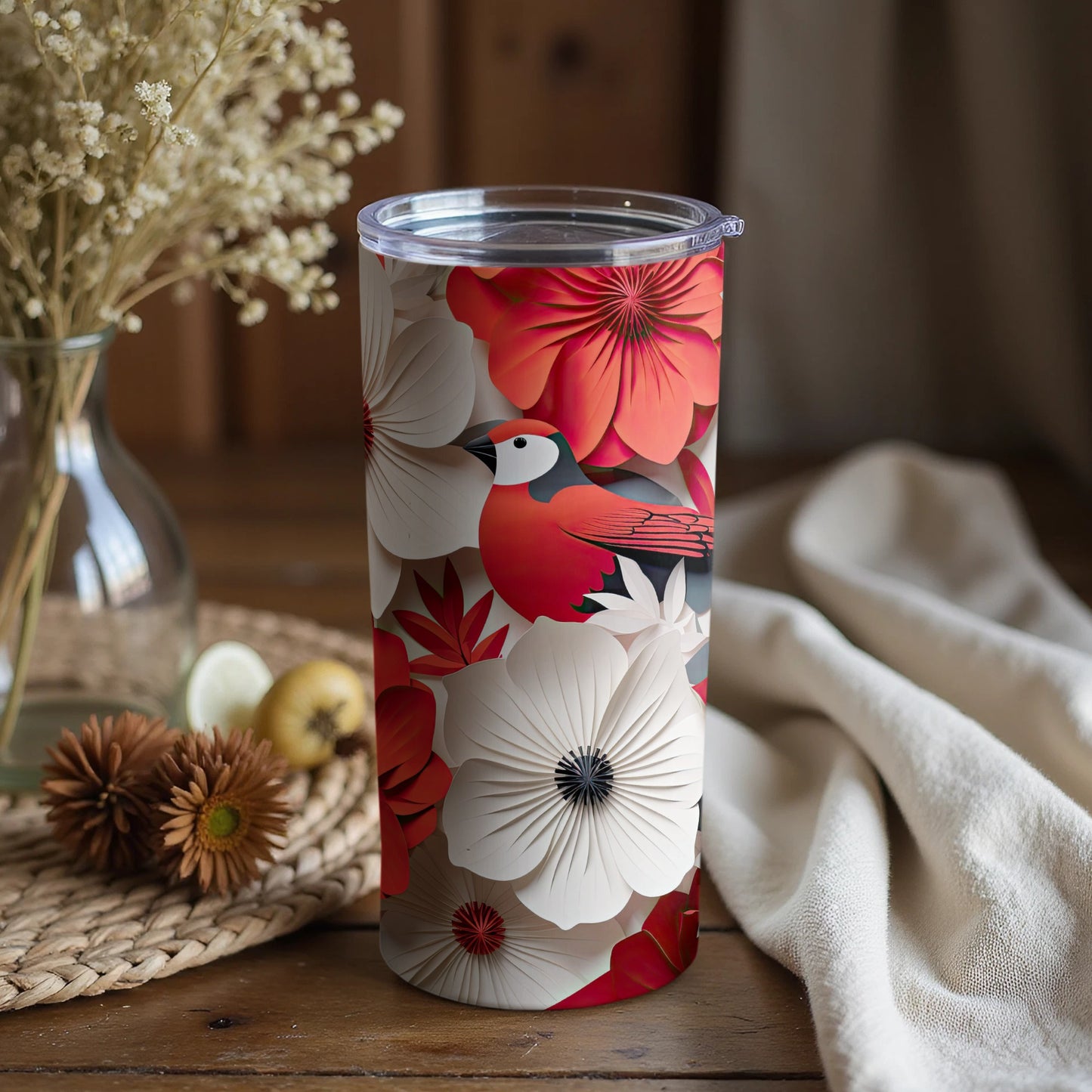 Floral and Bird Design Insulated Tumbler Product