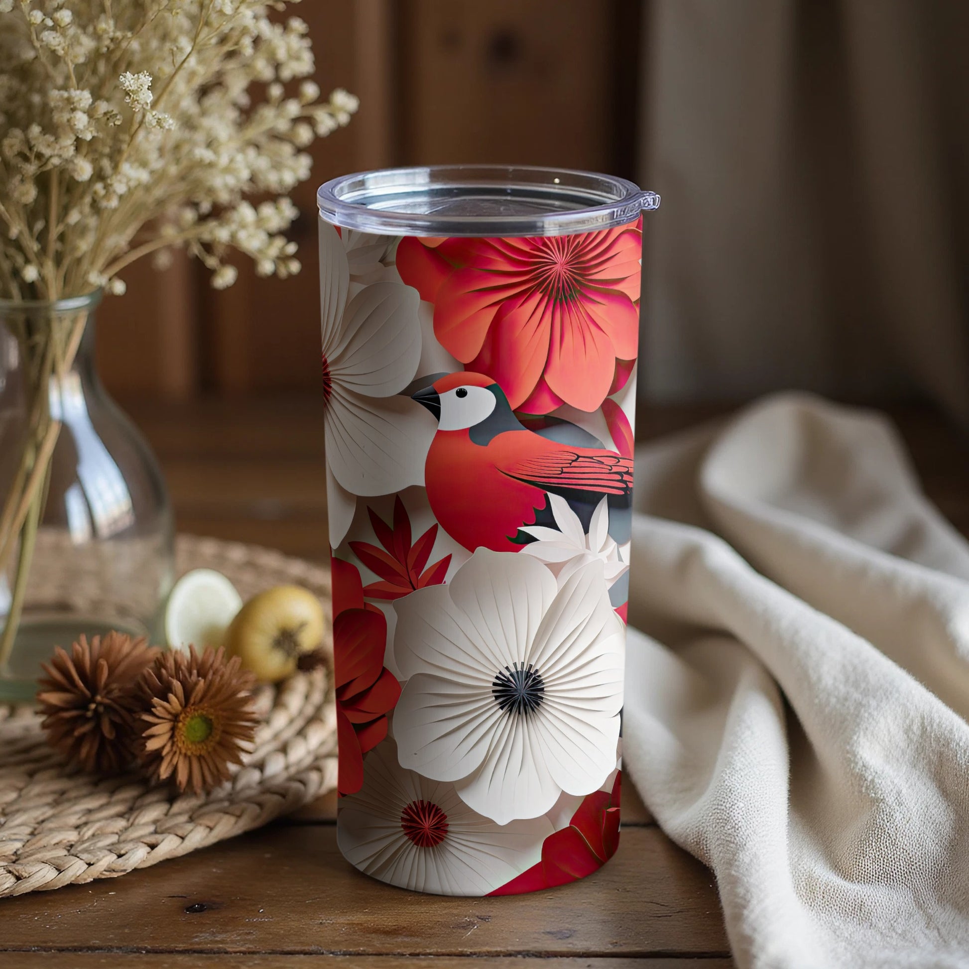 Floral and Bird Design Insulated Tumbler Product