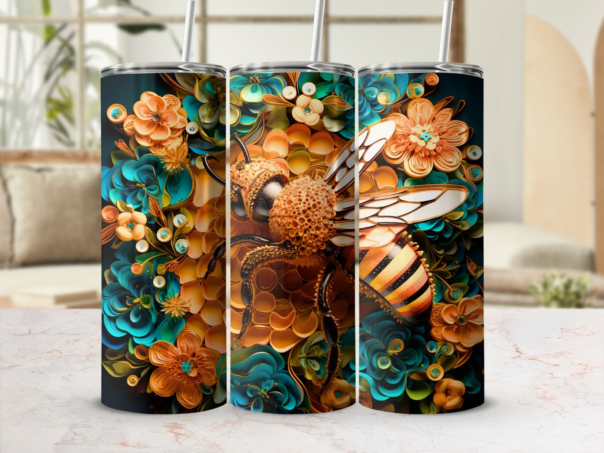 Artistic Bee Floral Quilling Art Vibrant Honeycomb Pattern product type