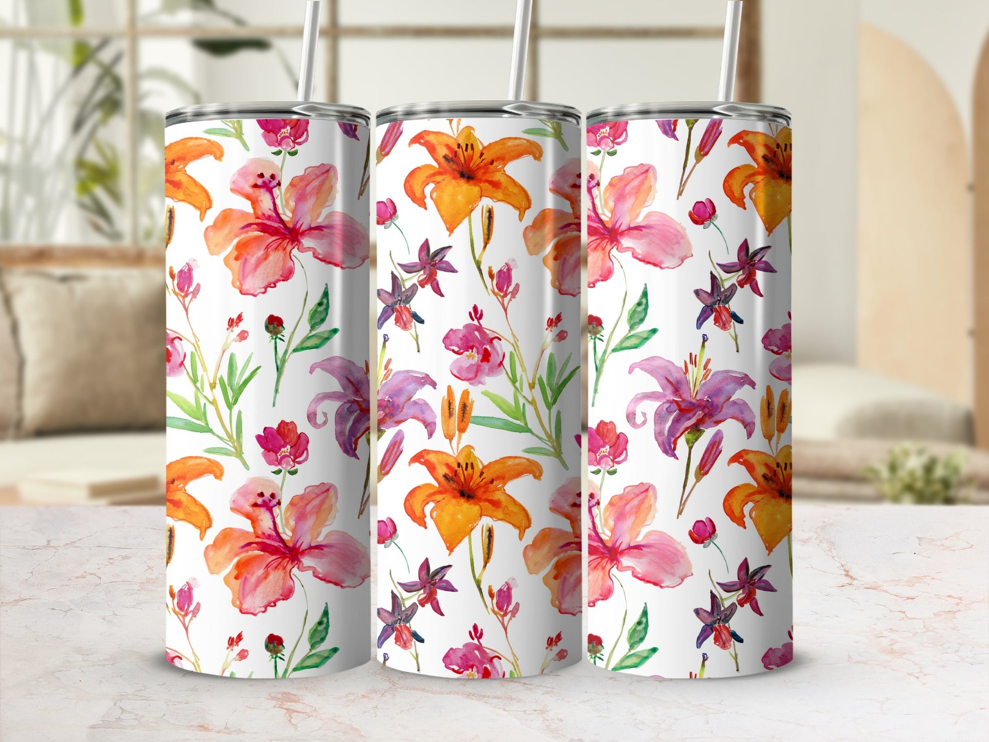 Floral Watercolor Designed Stainless Steel Tumblers