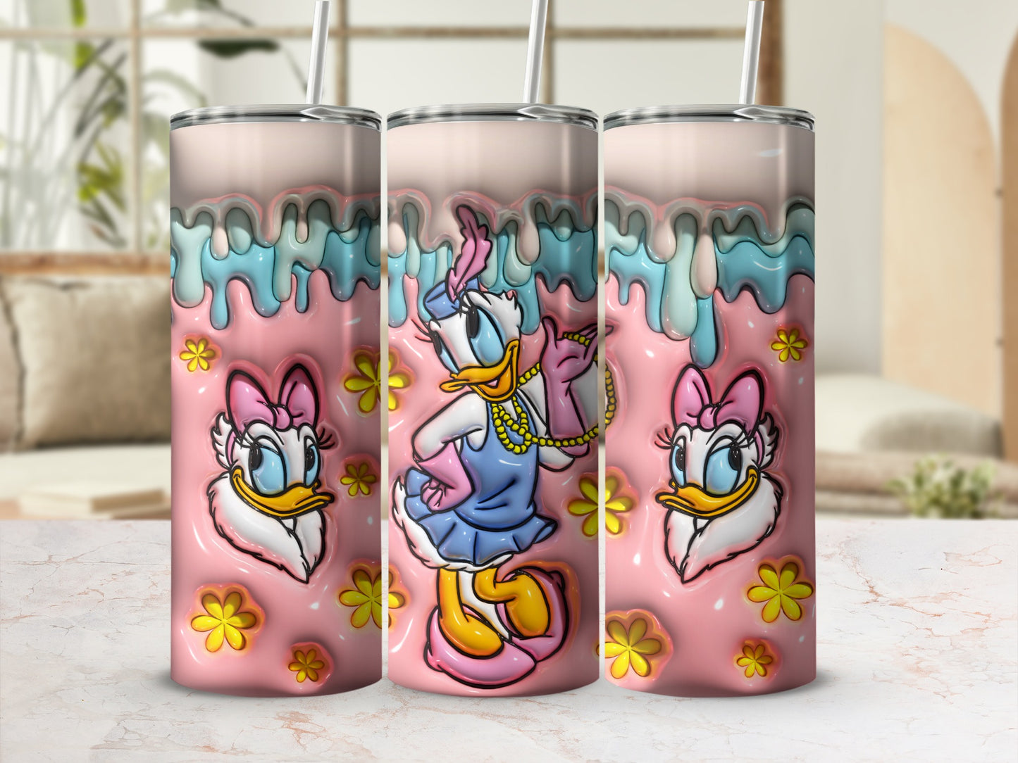 Stylish Pink Cartoon Duck Themed Tumbler Drinkware