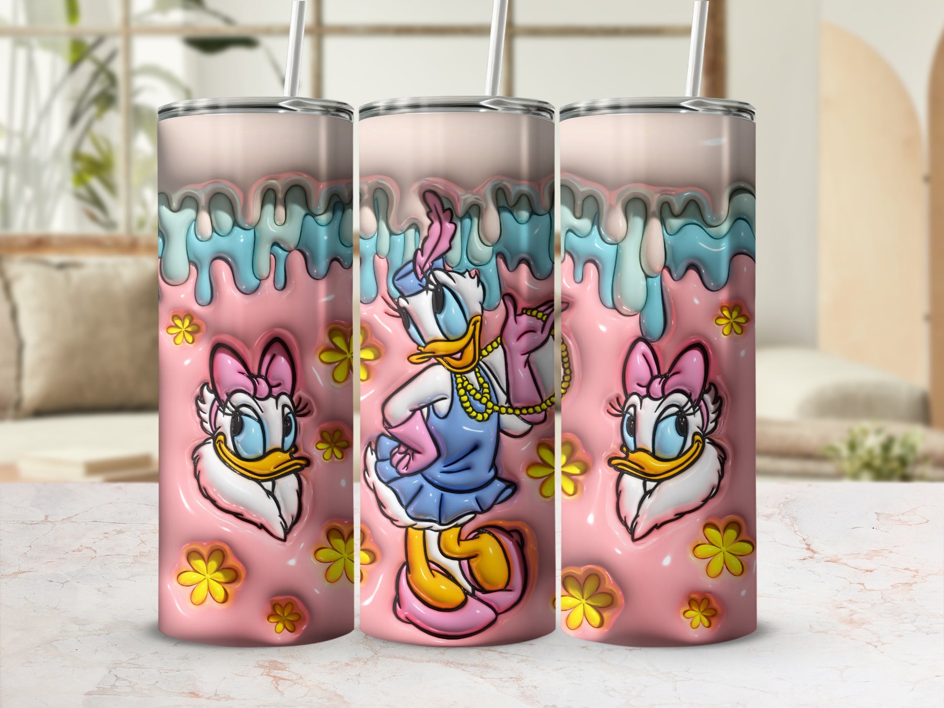 Stylish Pink Cartoon Duck Themed Tumbler Drinkware