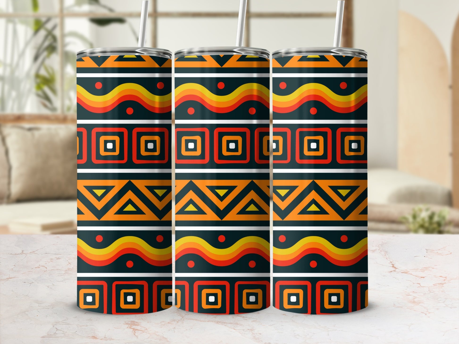 Vibrant African Inspired Pattern Tumbler Cup Design