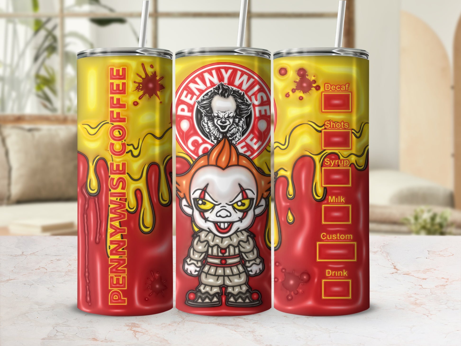 Pennywise Coffee Design Insulated Tumbler With Straw