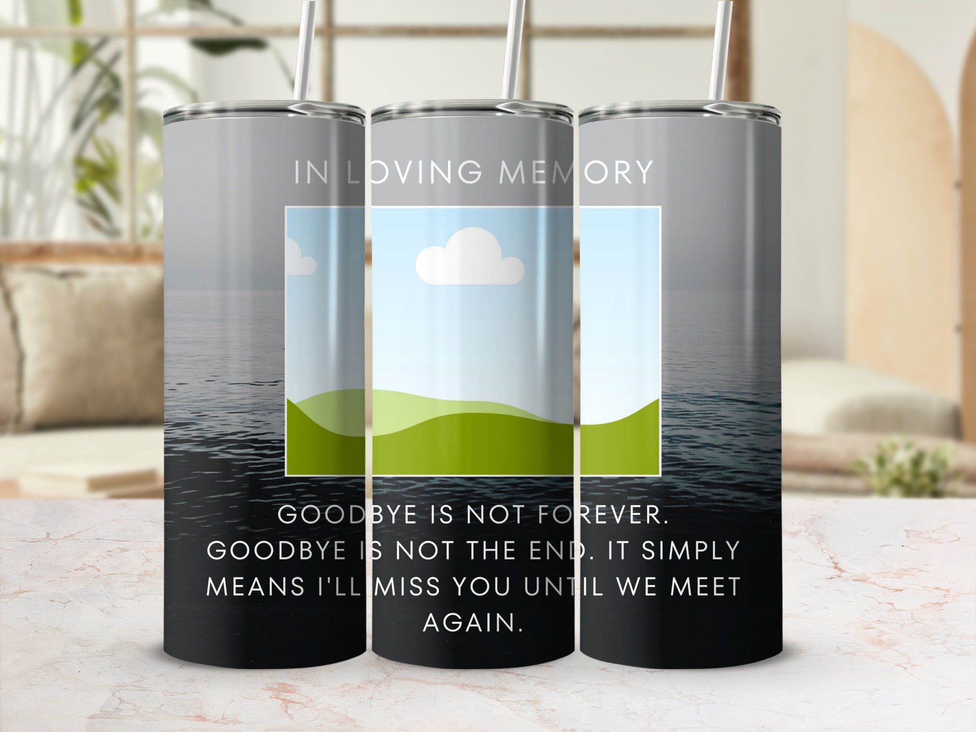 "In Loving Memory" tumbler with sentimental quote.