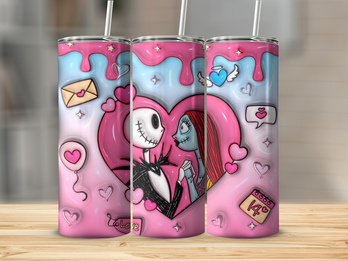 Romantic Cartoon Couple in Heart Design Tumbler