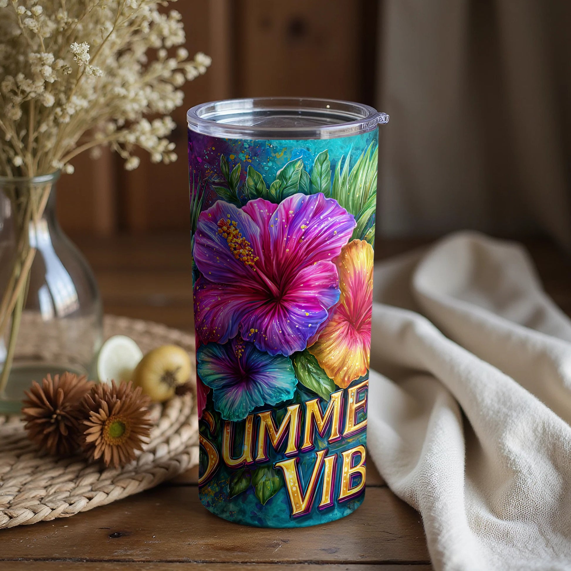Summer Vibes Floral Insulated Tumbler Cup