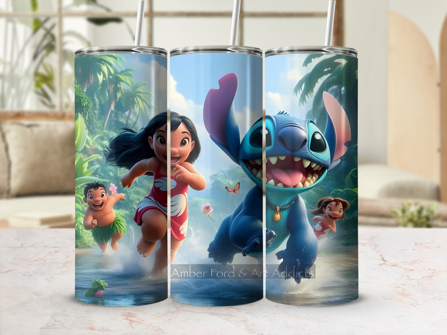 Lilo and Stitch Tumblers with Tropical Scene Design