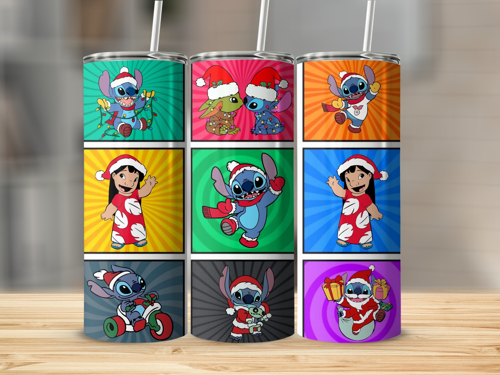 Animated Holiday Tumblers with Santa Hat Designs