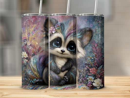 Colorful Raccoon Tumbler with Floral Background Design