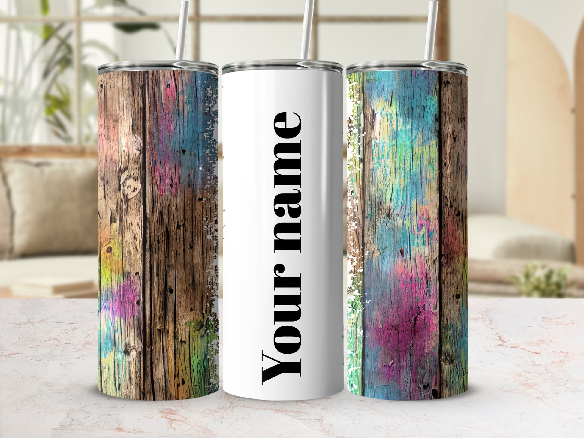 Colorful Wooden Texture Personalized Tumbler
