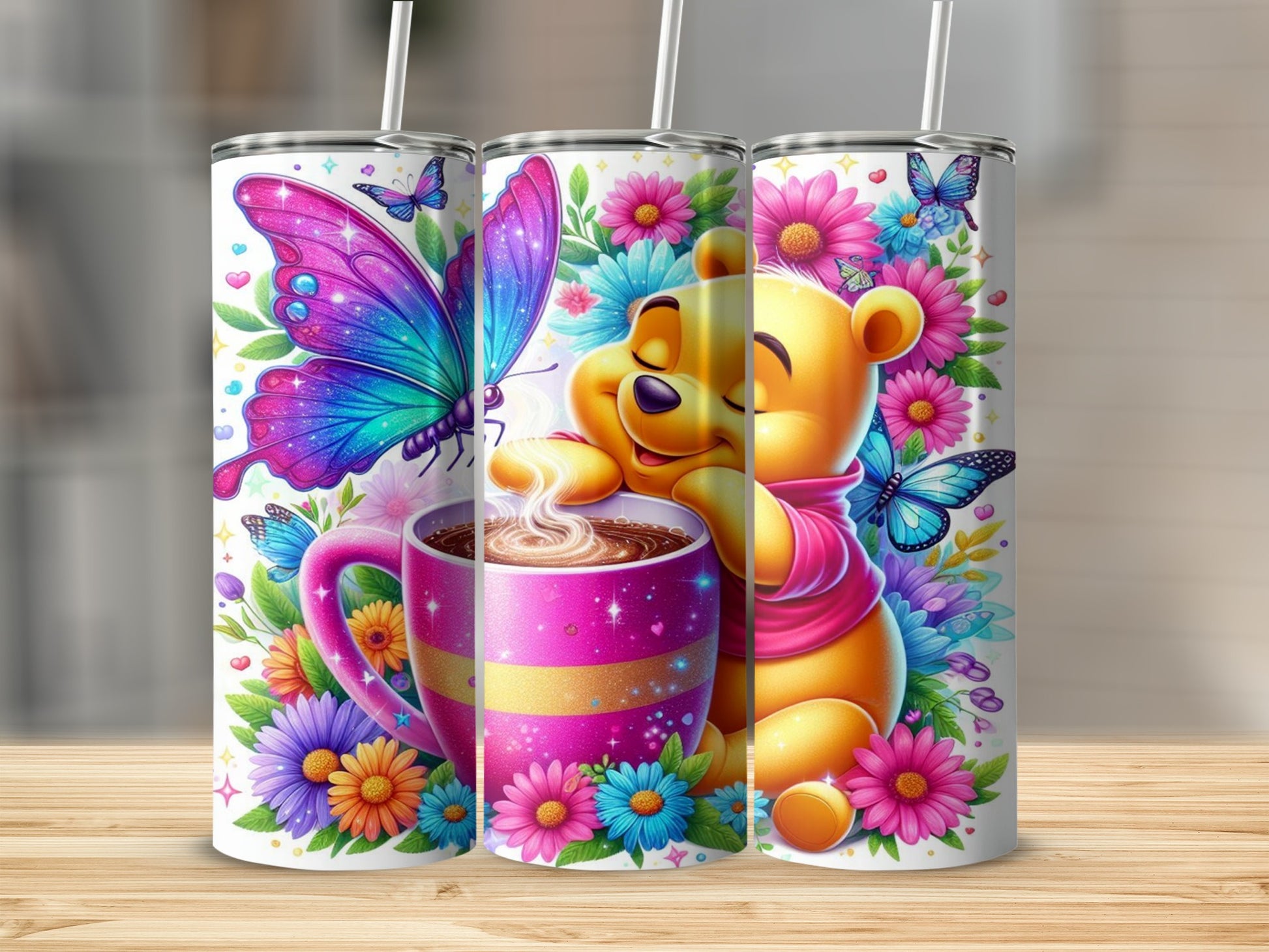 Winnie the Pooh and Butterfly Floral Tumbler