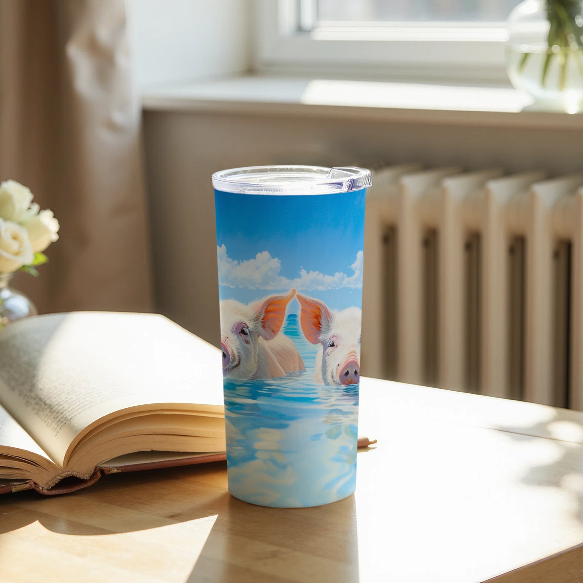 Playful Pigs Blue Water Sunny Sky Cute Animal Tumbler product type