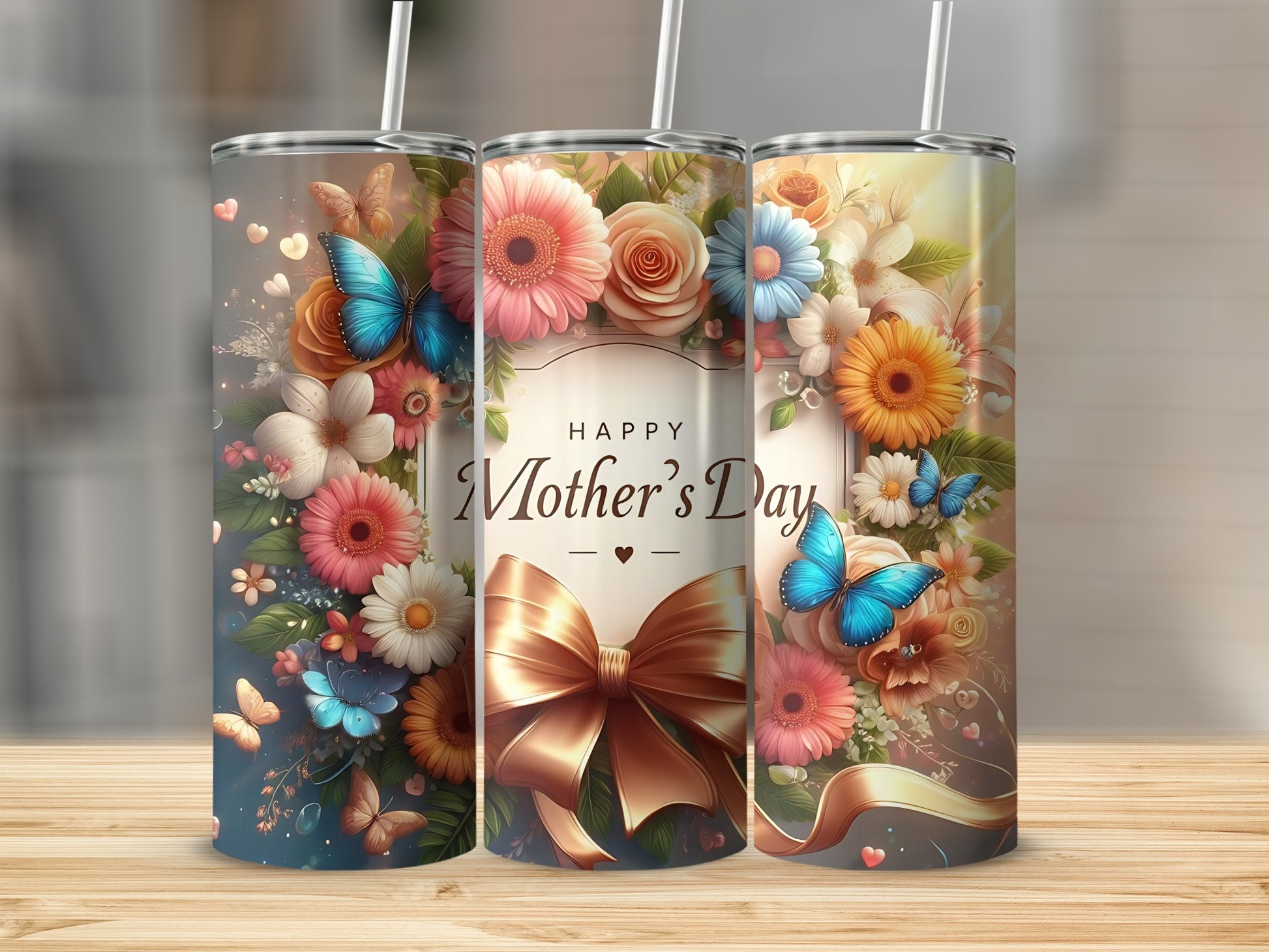Beautiful Mother's Day Floral and Butterfly Tumblers