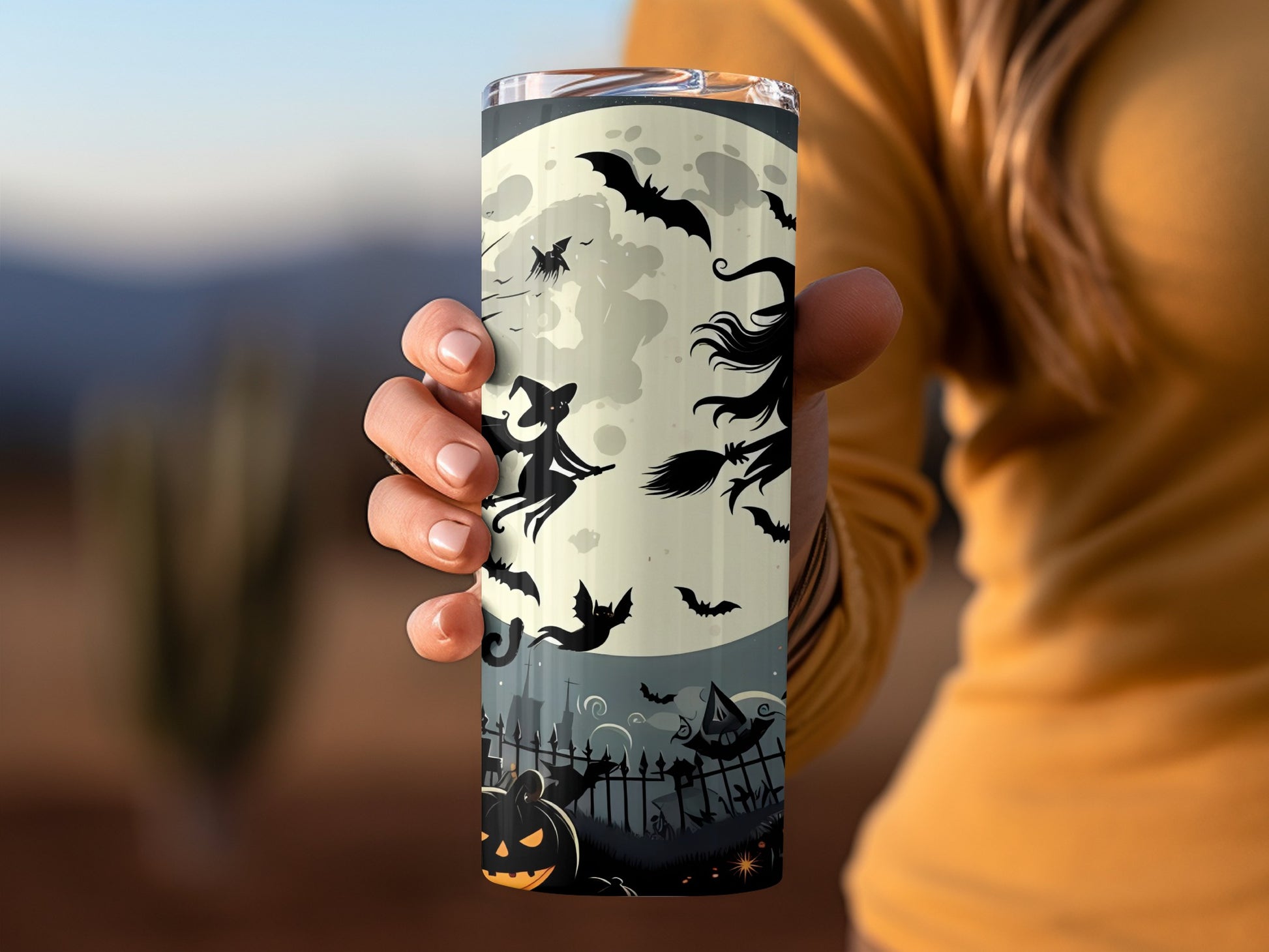 Halloween Witch and Bats Themed Tumbler