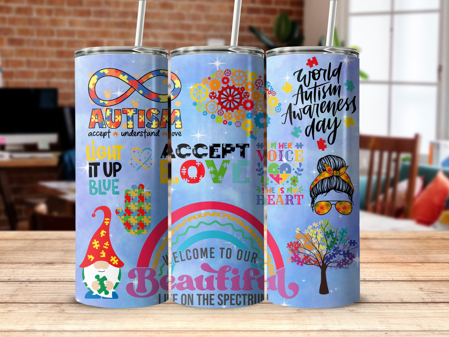 Autism Awareness Vibrant Design Tumbler Cup