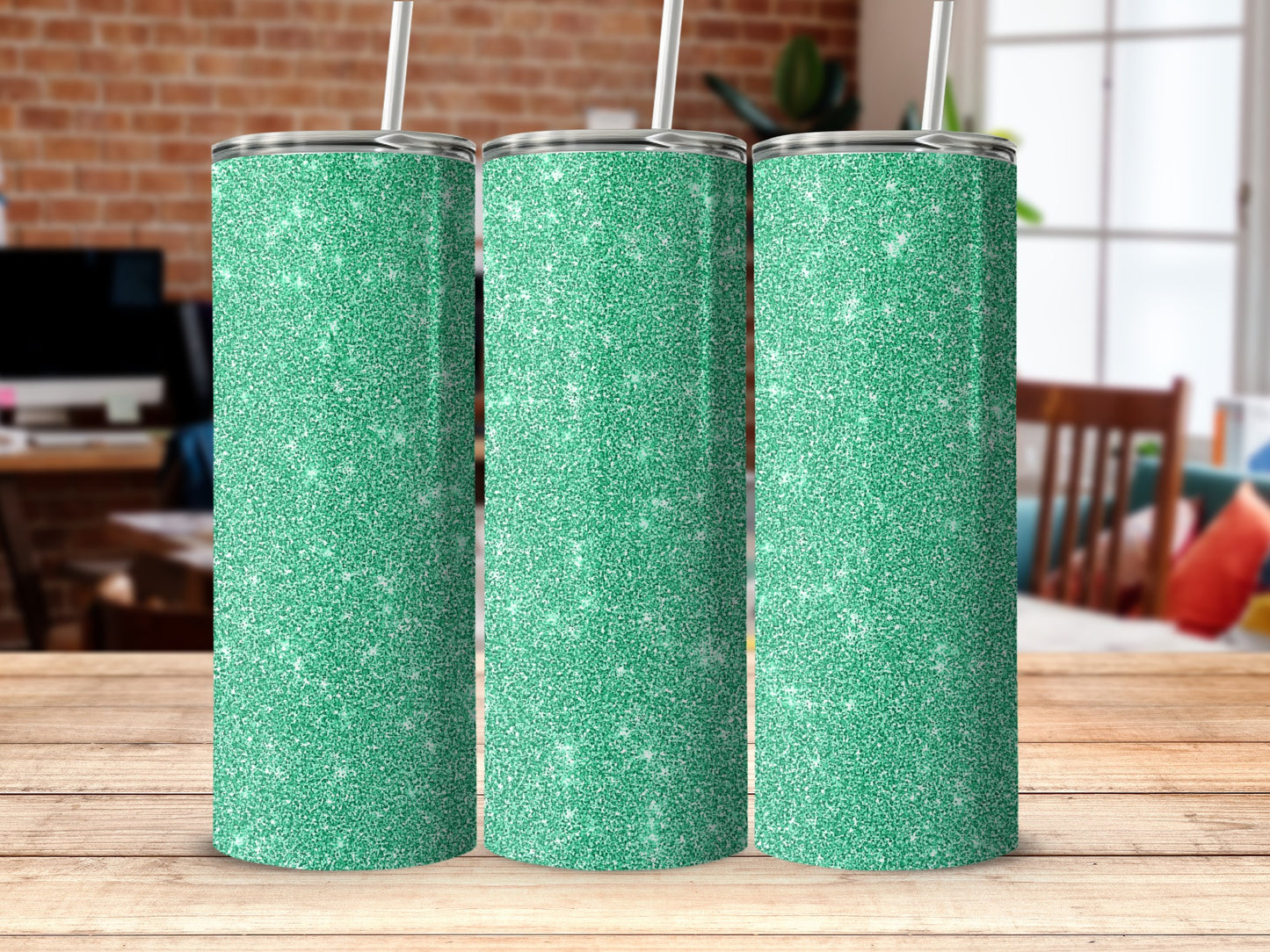 Shiny Green Tumbler with Straw Stylish Drinkware Item