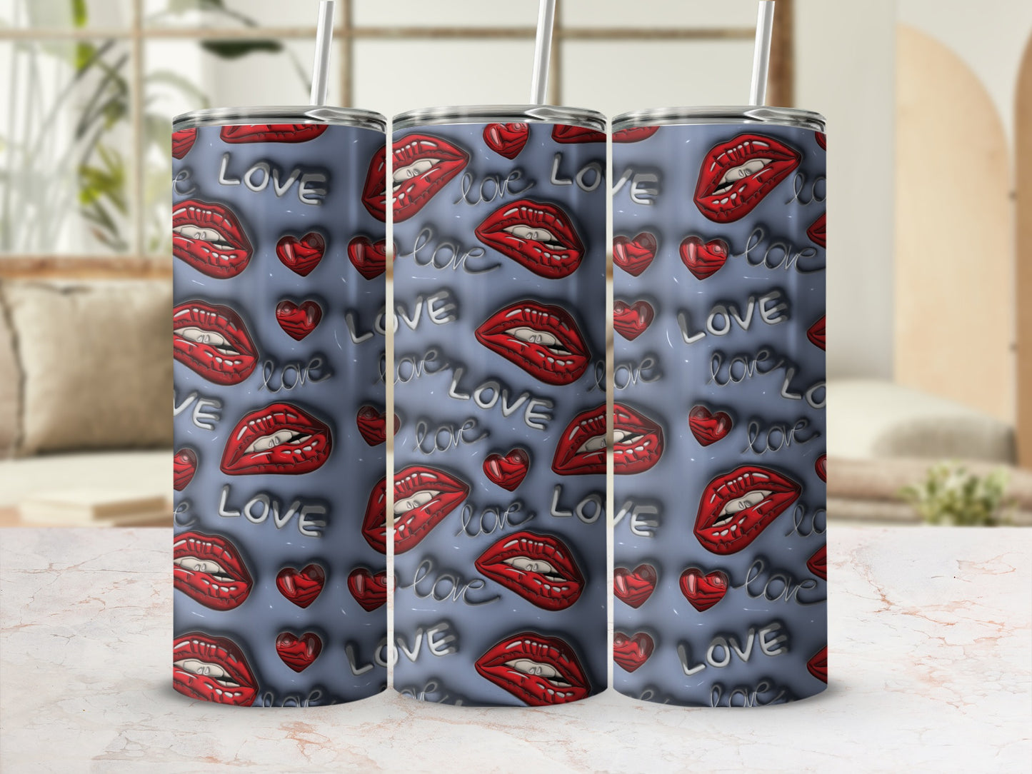 Love and Red Lips Pattern Tumbler Cups Product
