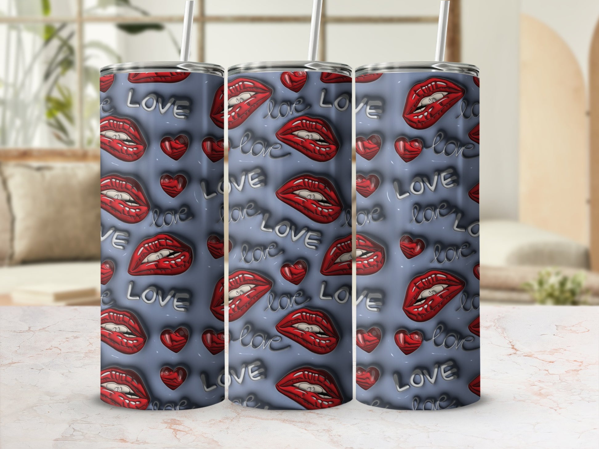 Love and Red Lips Pattern Tumbler Cups Product