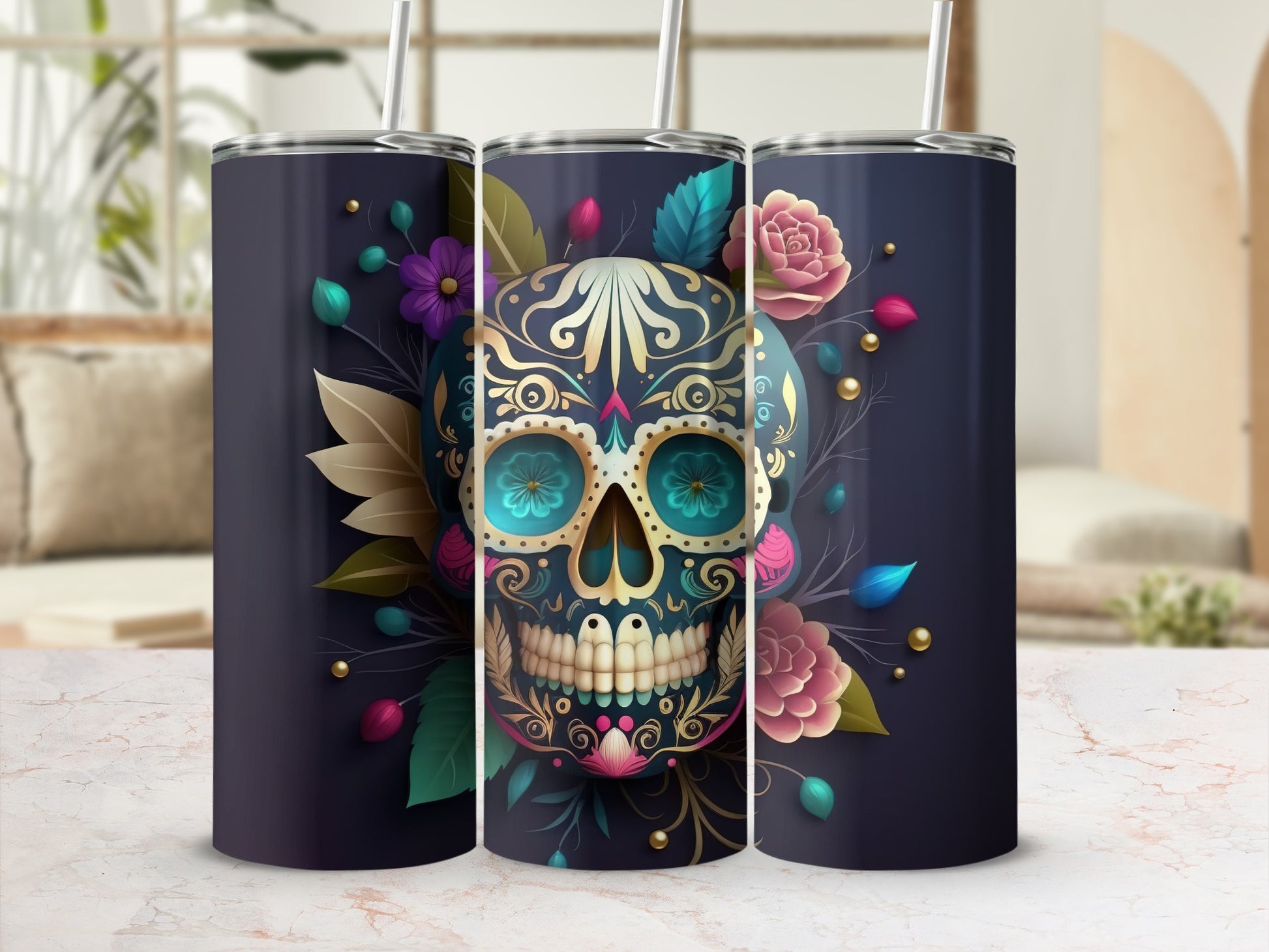 Colorful Day of the Dead Sugar Skull Tumbler