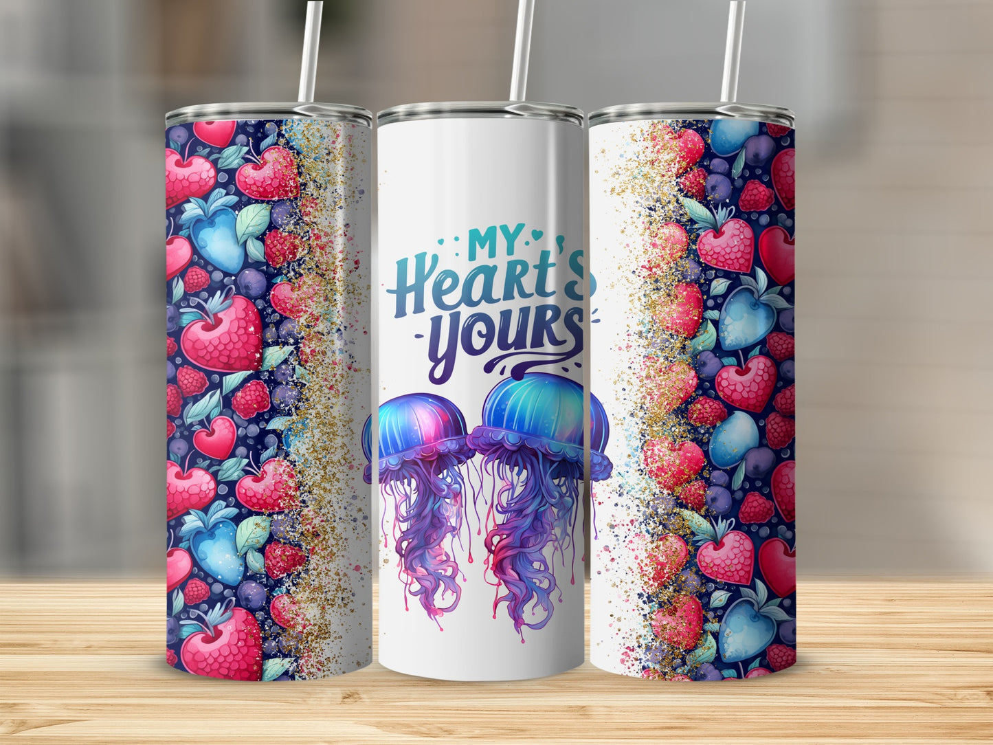 My Heart's Yours Colorful Fruit and Jellyfish Tumbler