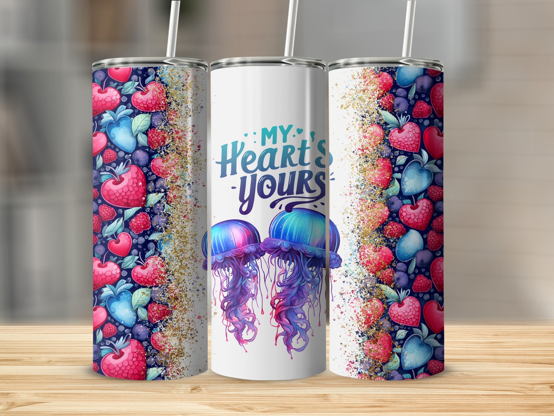 My Heart's Yours Colorful Fruit and Jellyfish Tumbler
