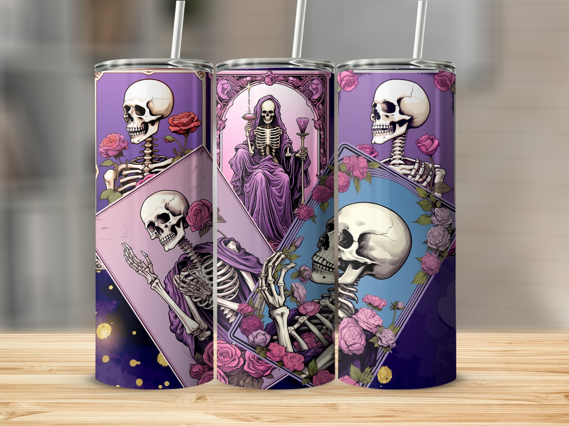 Artistic Skeleton Rose Design Tumbler for Drink Lovers